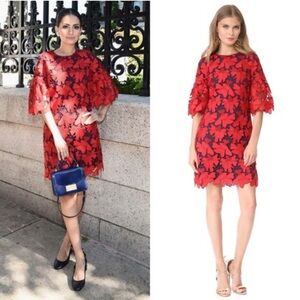 TORY BURCH •RARE• Nicola Guipure Lace Dress In Volcano Red & Navy Blue Size 6